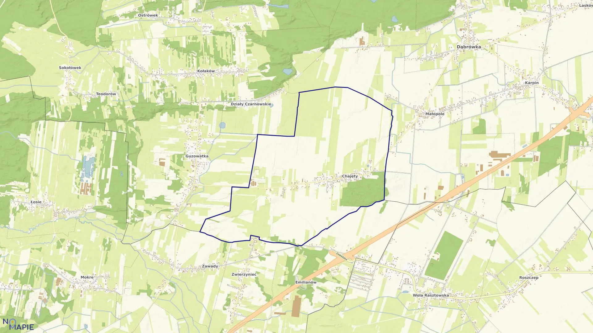 Mapa obrębu CHAJĘTY w gminie Dąbrówka