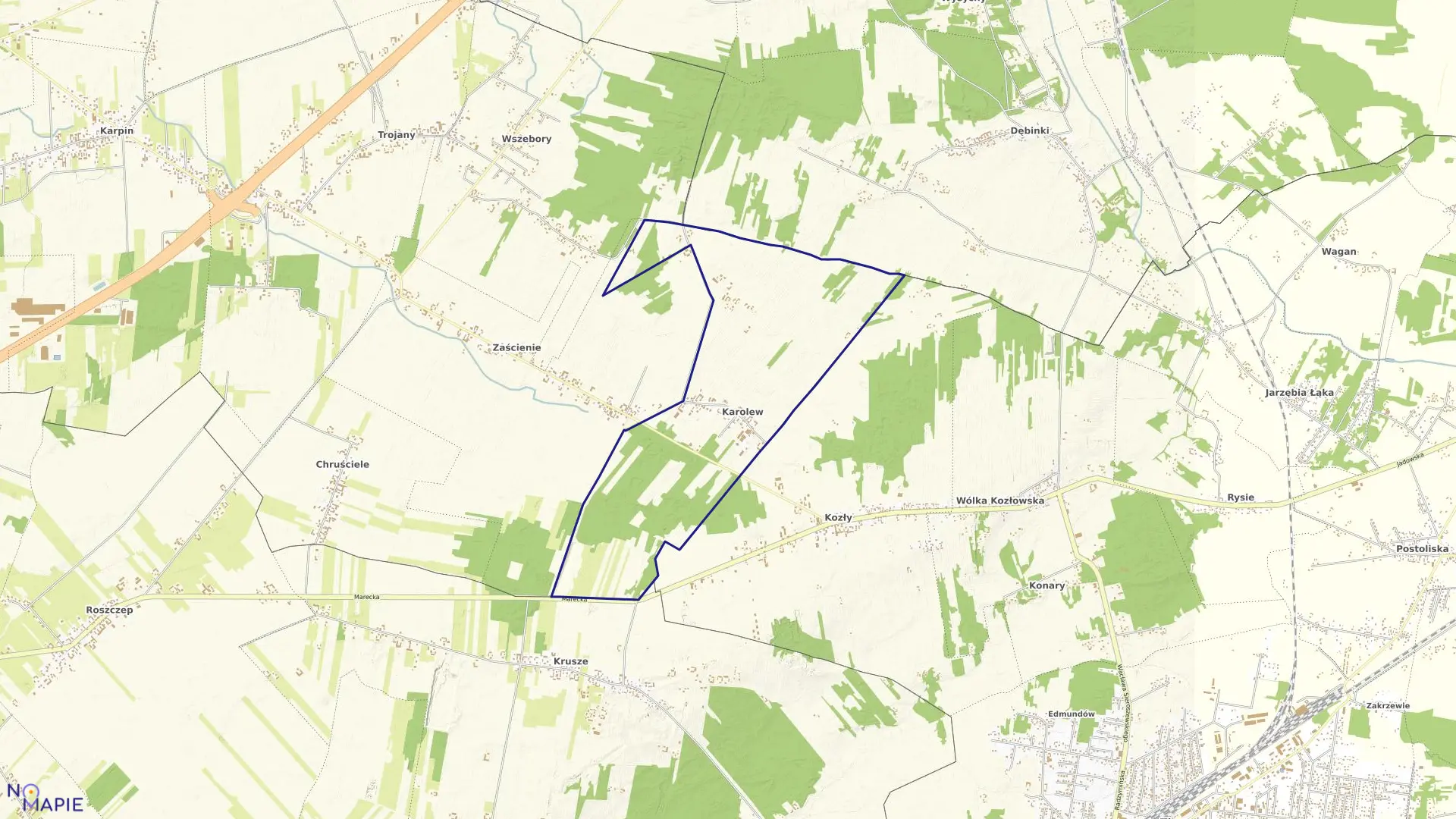 Mapa obrębu KAROLEW w gminie Dąbrówka